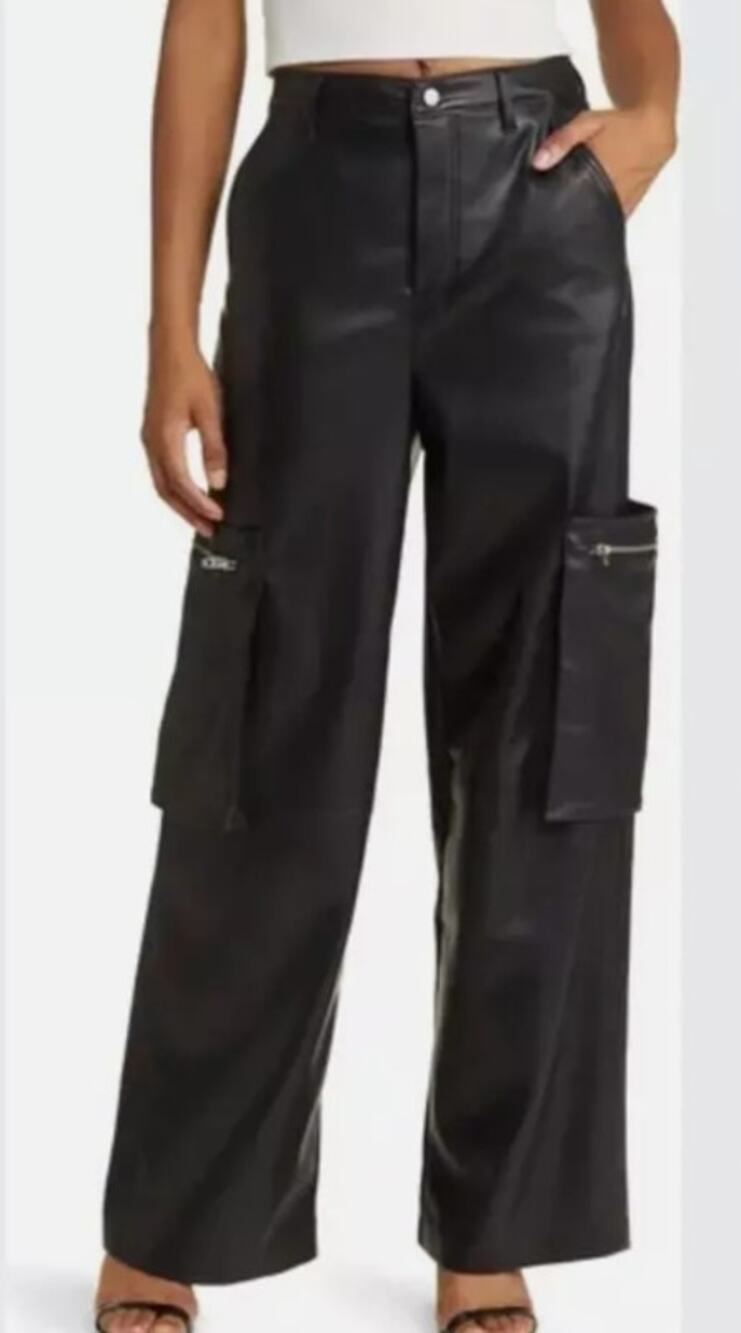 NEW BLANK NYC Women's Black The Franklin Ribcage Wide-Leg Cargo Pants Size 27